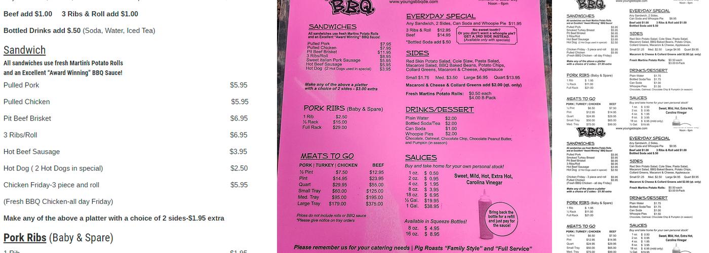 Young's BBQ Menu