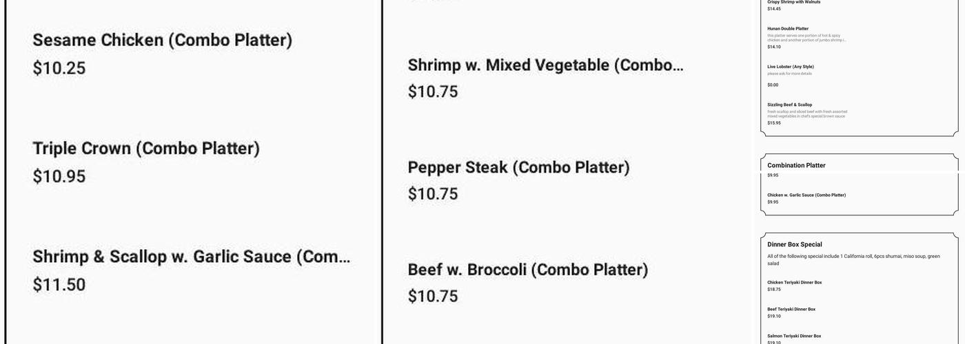 Ocean Restaurant Menu