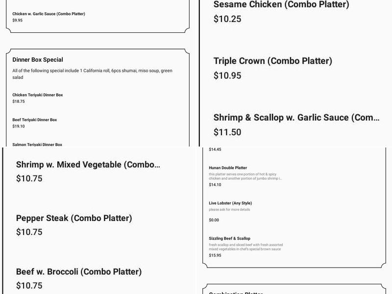 Ocean Restaurant Menu