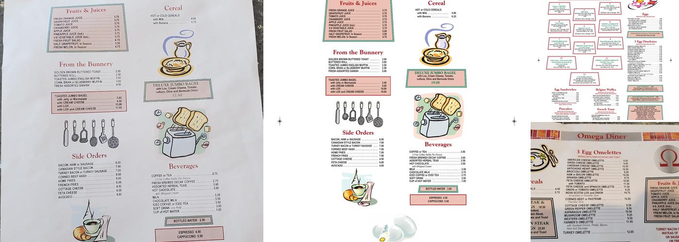 Omega Diner Restaurant Menu