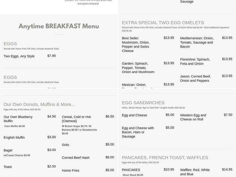Lakeside Diner Menu