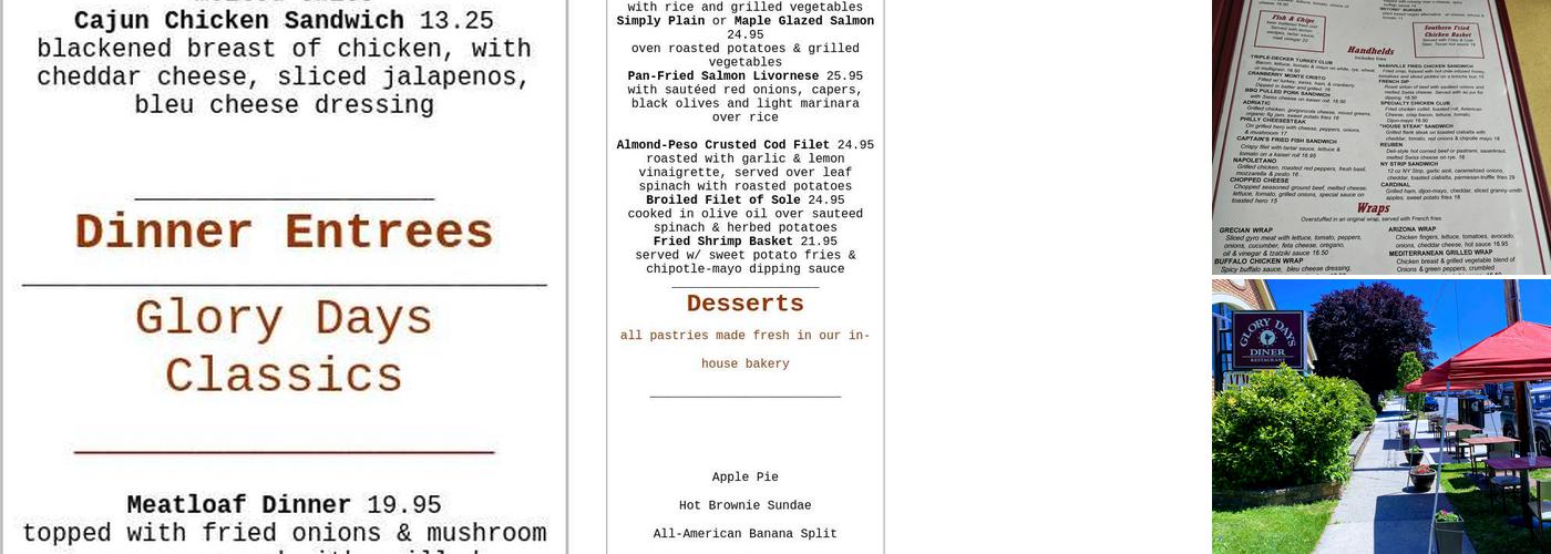 Glory Days Diner Menu