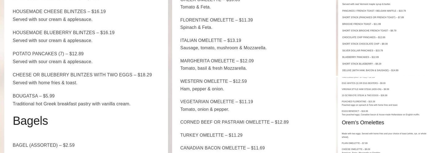 Orem's Diner Menu