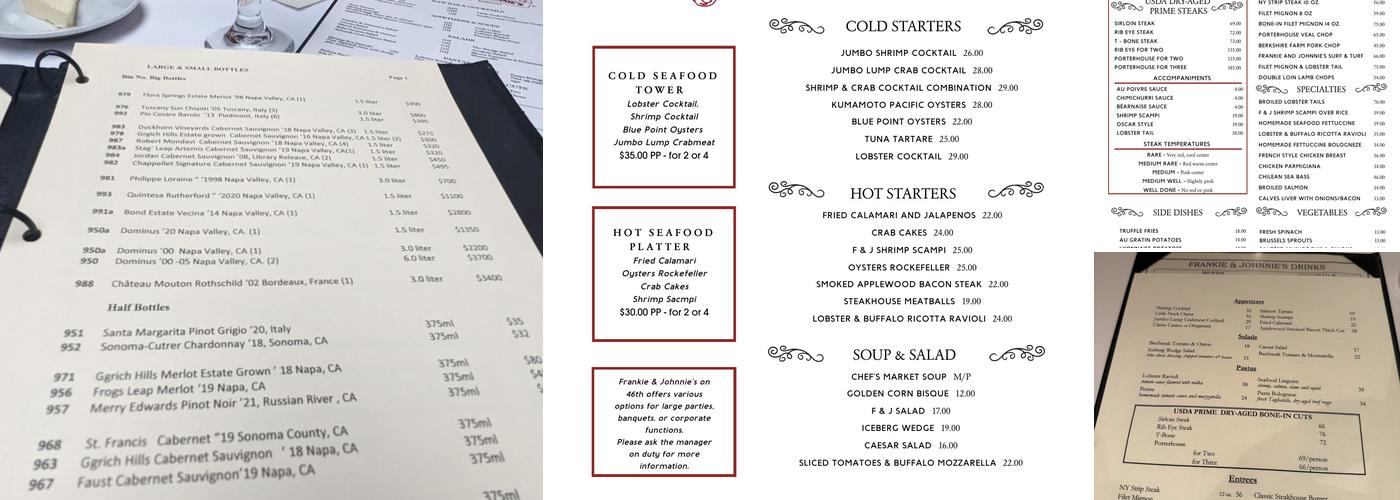 Frankie & Johnnie's Steakhouse Rye Menu