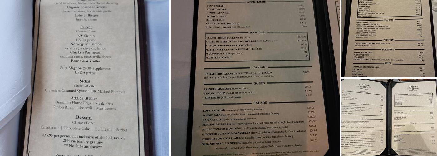 Benjamin Steakhouse Menu