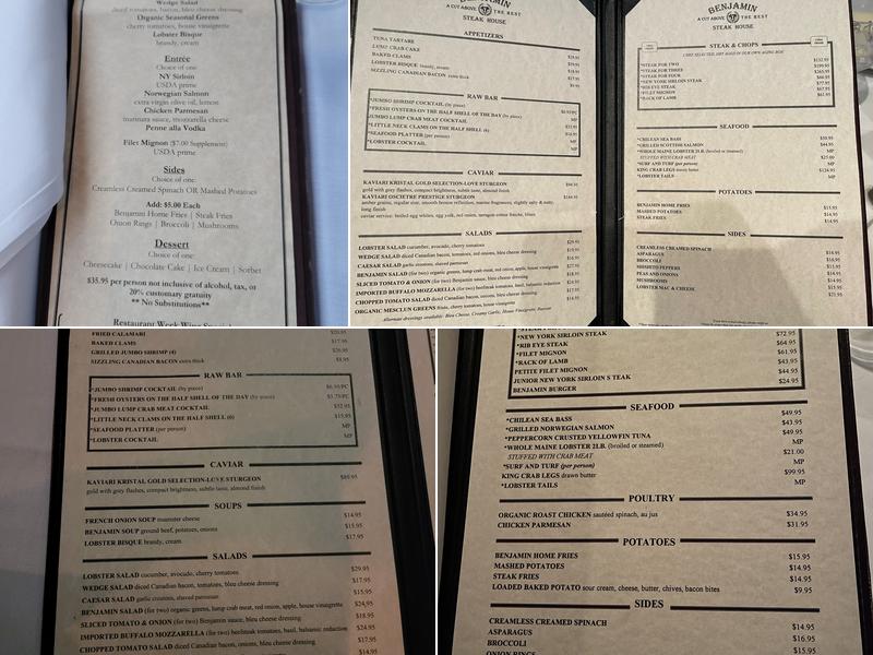 Benjamin Steakhouse Menu
