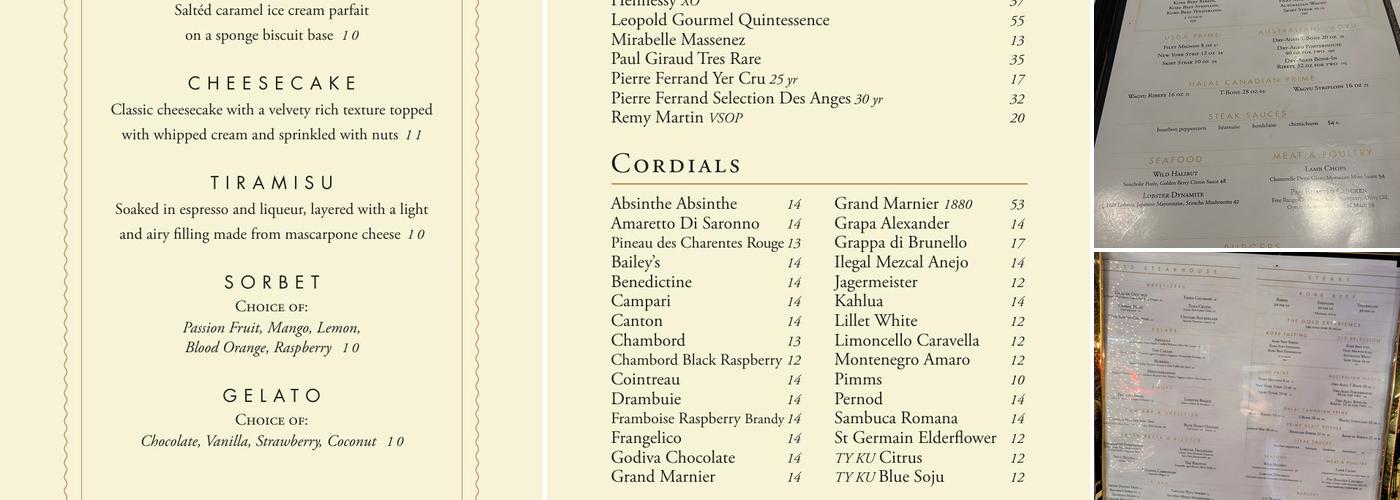 212 Steakhouse Menu