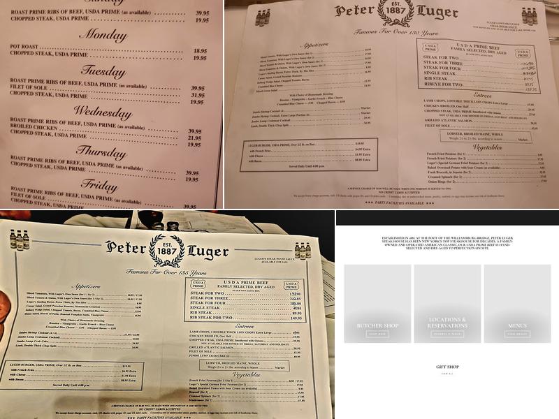 Peter Luger Steak House Menu