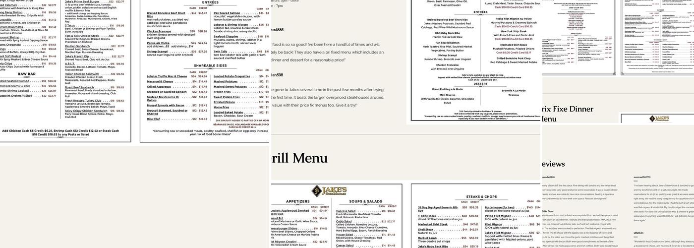 Jake’s Steakhouse Menu