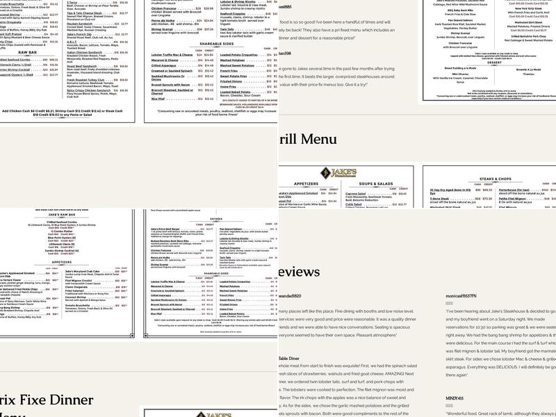 Jake’s Steakhouse Menu