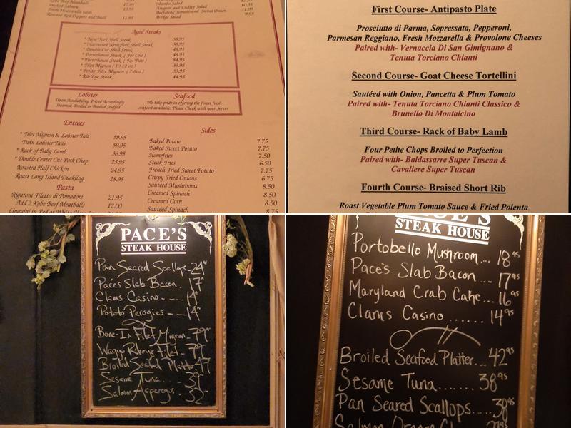 Pace's Steak House Menu