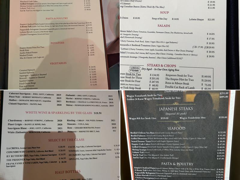 Empire Steak House West Menu