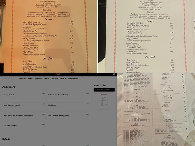 Sparks Steak House Menu