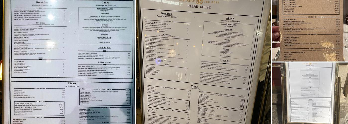 Benjamin Steakhouse Menu