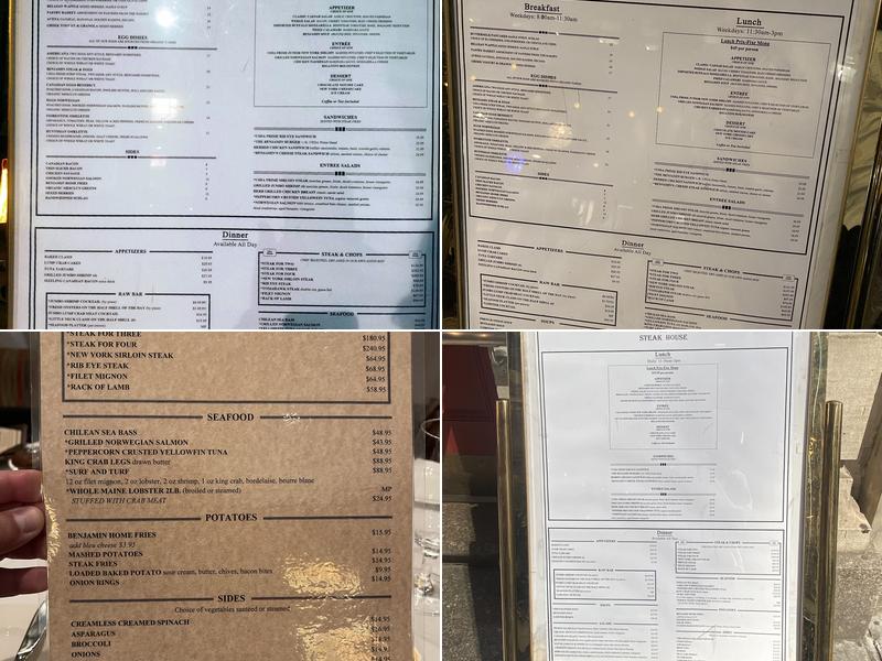Benjamin Steakhouse Menu