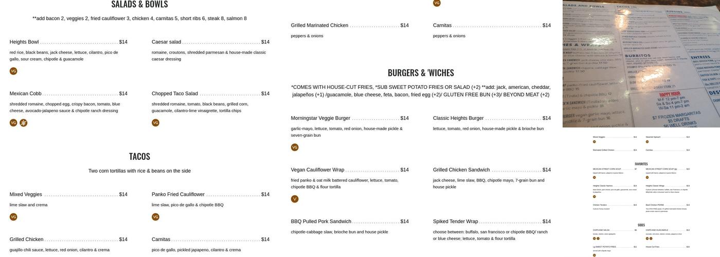 The Heights Bar & Grill Menu