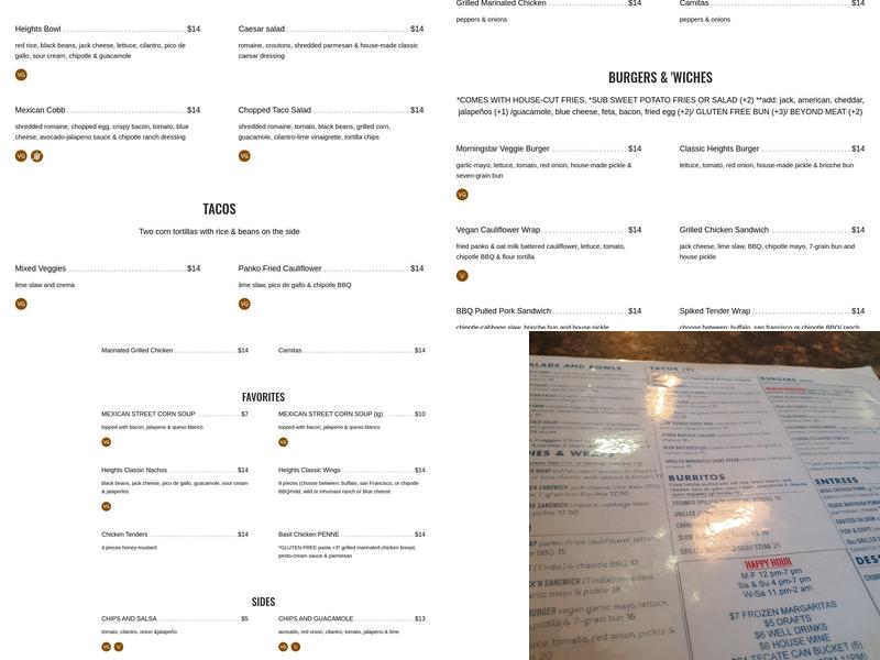 The Heights Bar & Grill Menu