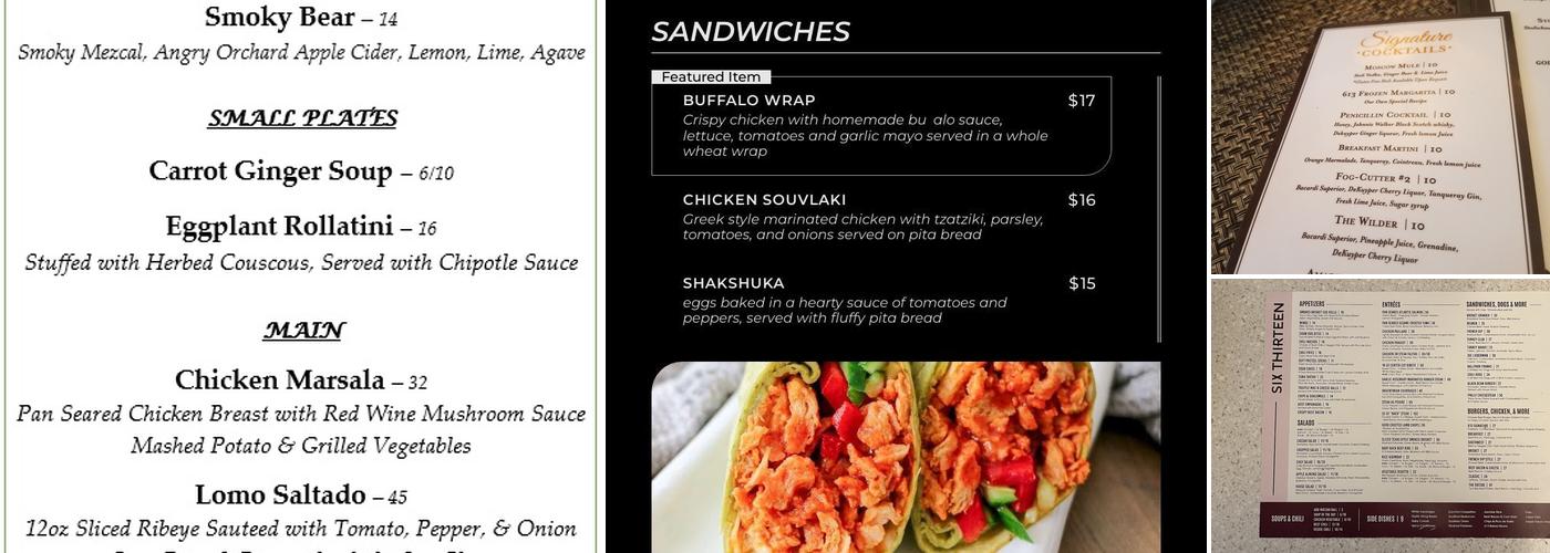 Six Thirteen Menu