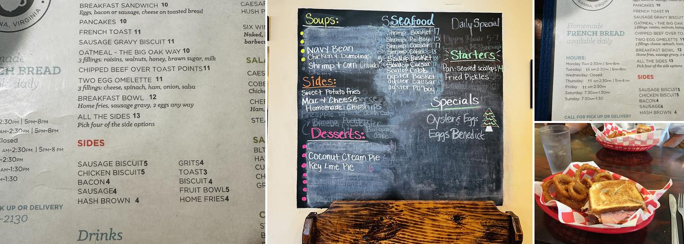Big Oak Cafe Menu
