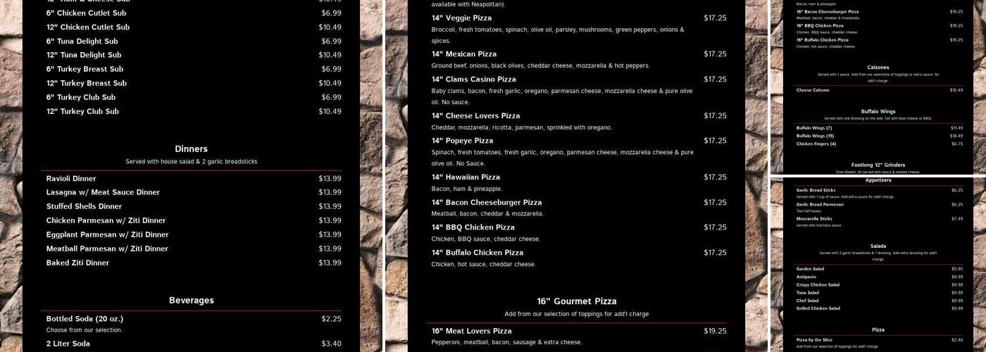 Stone House Pizza Menu