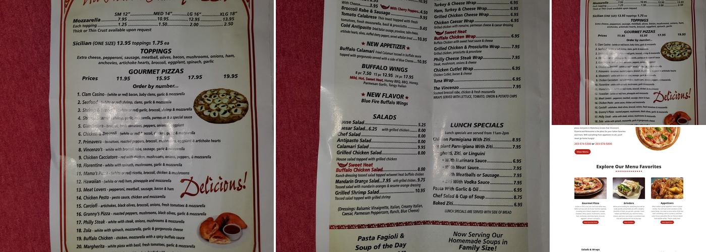 Vincenzo's Pizzeria Menu