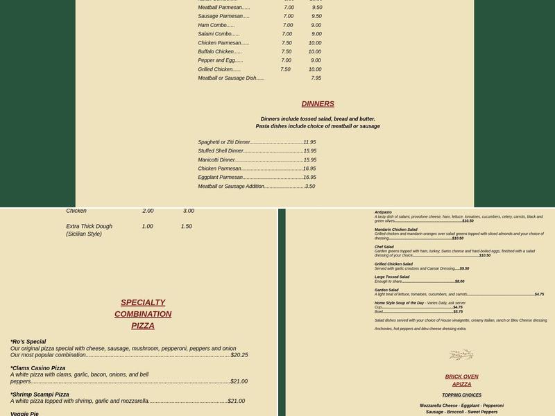 Ro's Pizza Restaurant Menu
