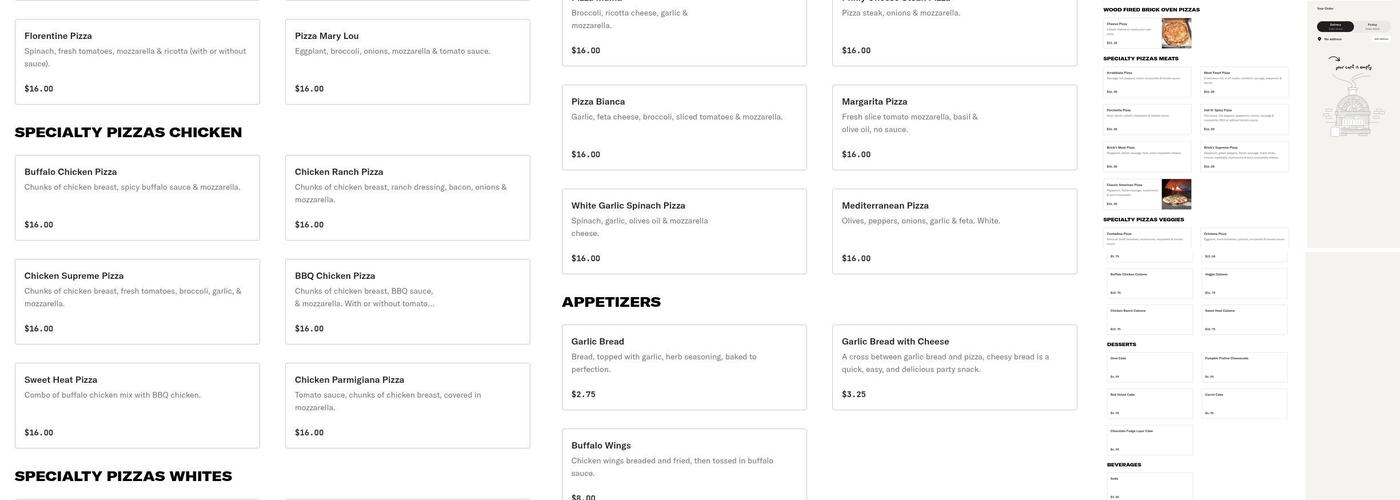 Wolcott Pizza Wood Fired Brick Oven Menu