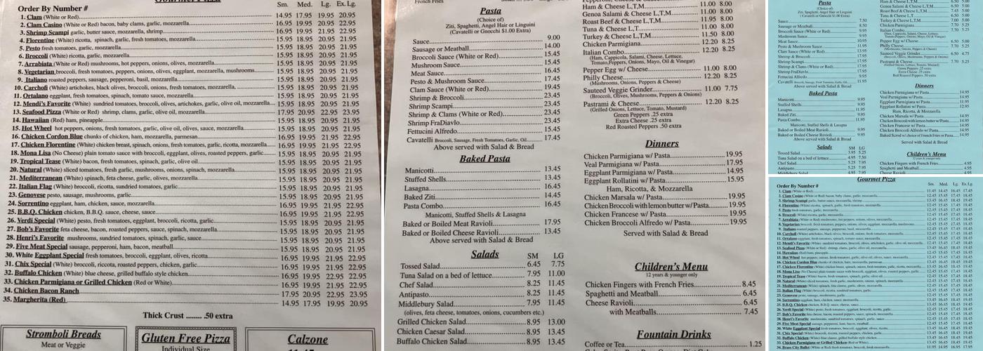 Middlebury Pizza Menu