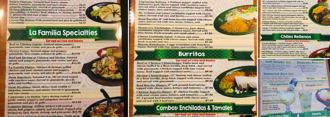 La Familia Tex-Mex Menu