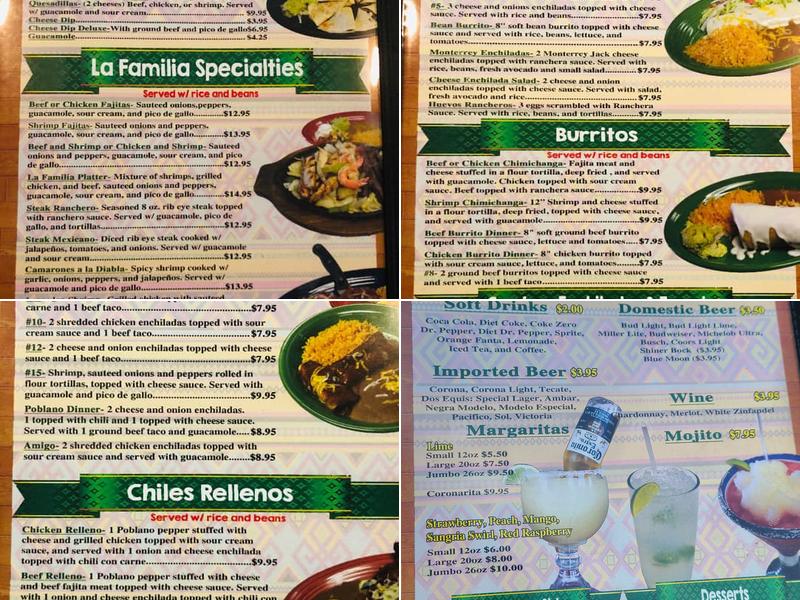 La Familia Tex-Mex Menu