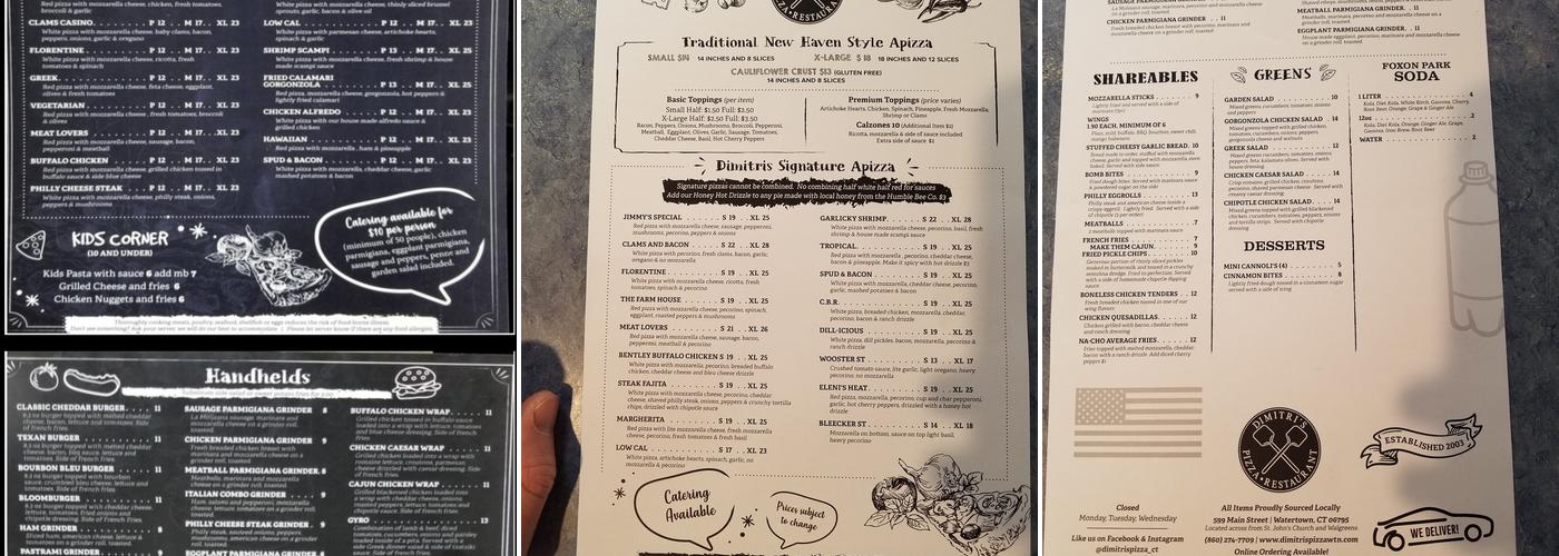 Dimitri's Pizza Menu