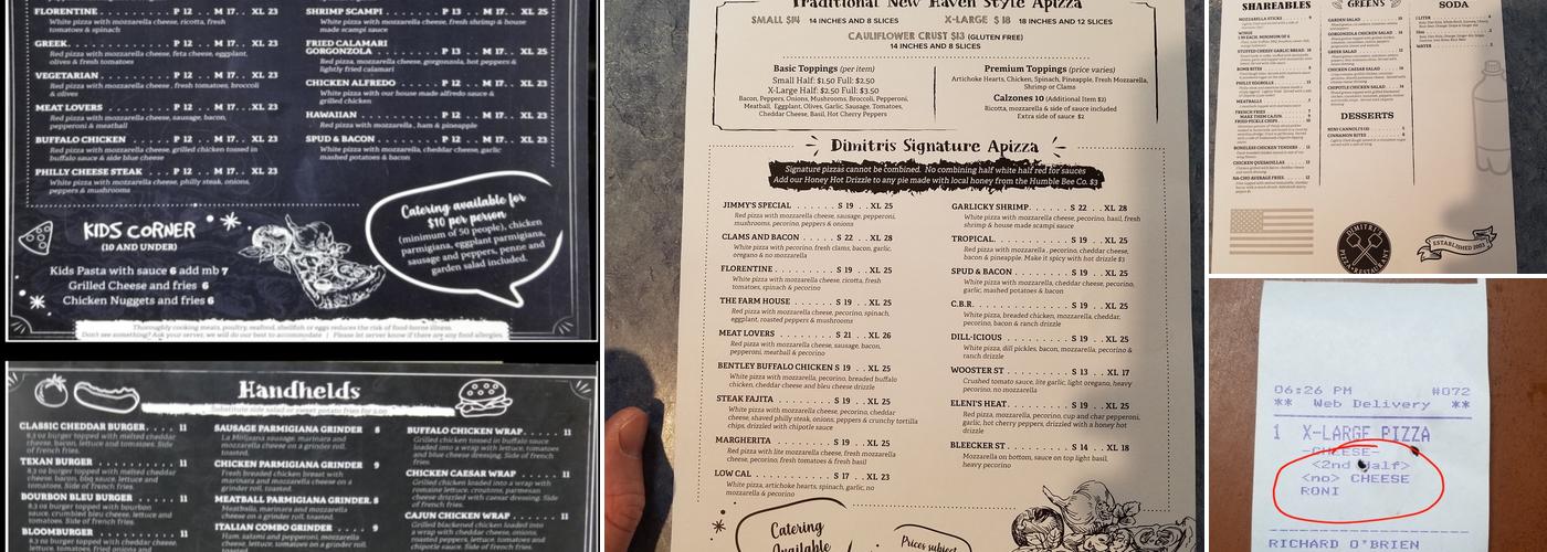 Dimitri's Pizza Menu