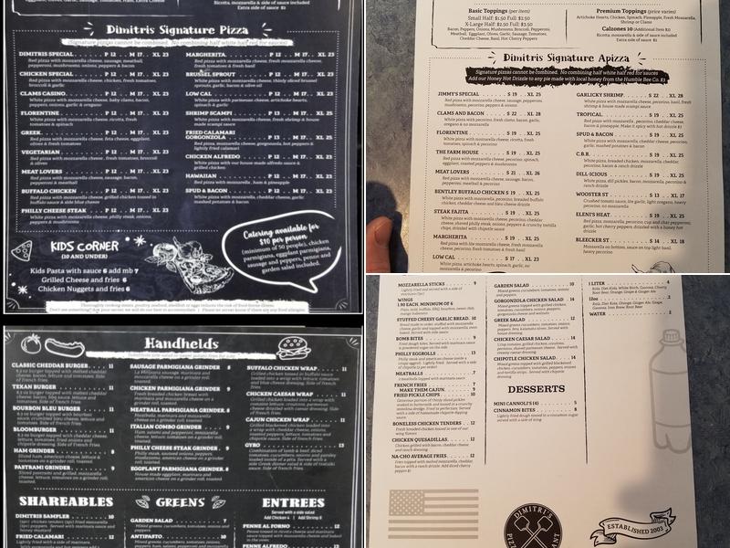 Dimitri's Pizza Menu
