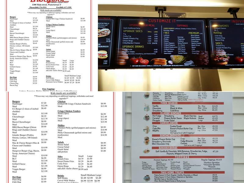 G's Burgers Menu