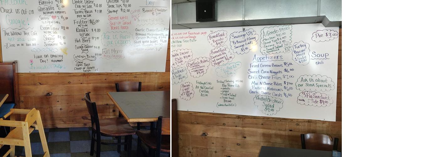 The Willow Tree Menu