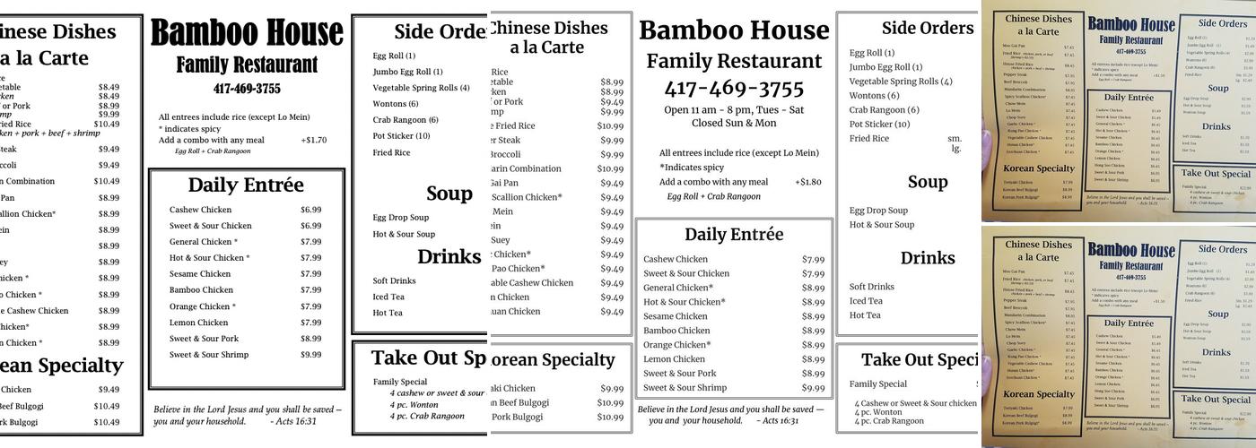 Bamboo House Menu
