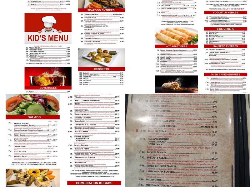 Sultan's Turkish Restaurant Menu