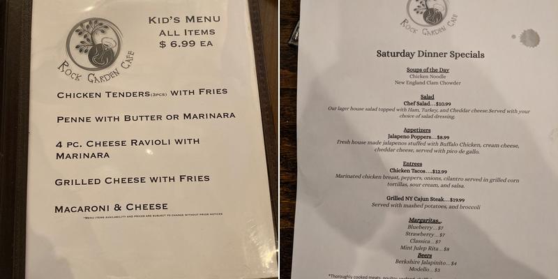 Rock Garden Cafe Menu