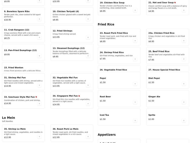 Imperial China Buffet Menu