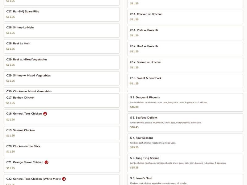 CC Star Restaurant Menu