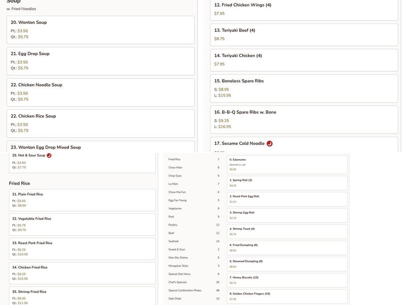Sun Hing Chinese Restaurant Menu