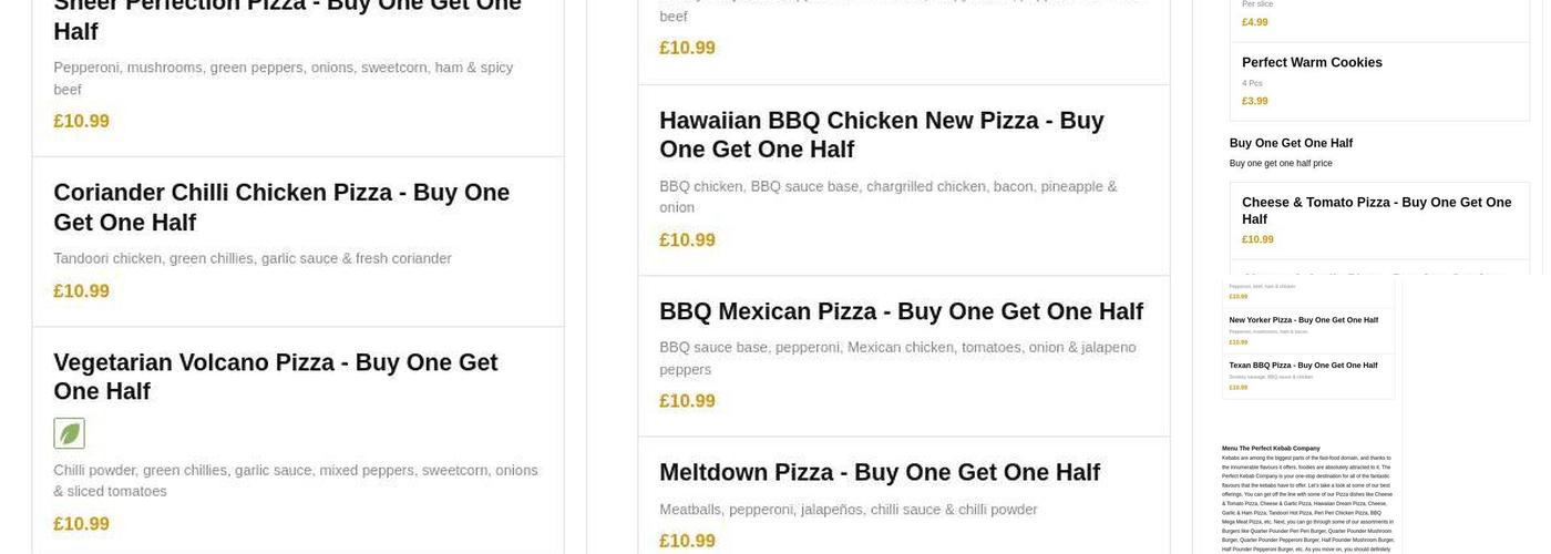 Perfect Kebab Portsmouth & Pizzas Menu