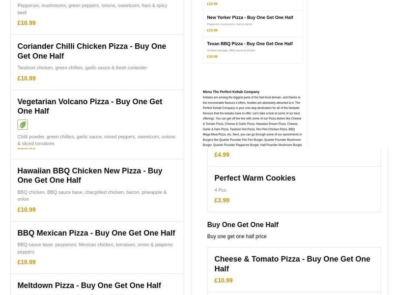 Perfect Kebab Portsmouth & Pizzas Menu