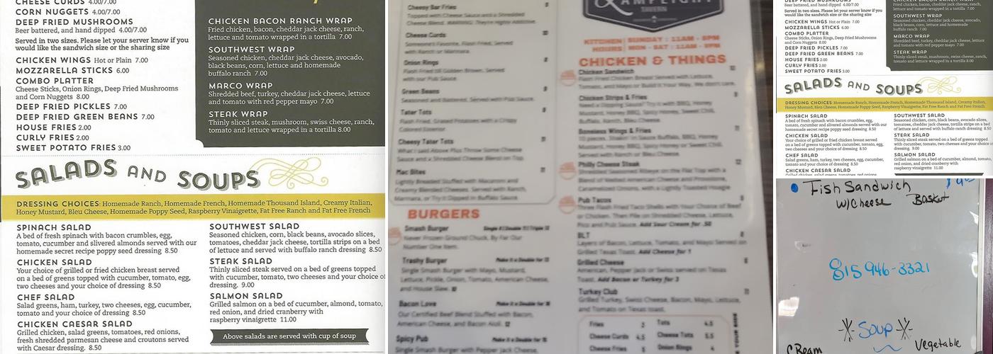 The Lamplight Tavern Menu