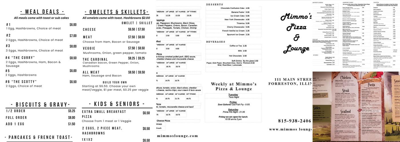 Mimmo's Pizza & Lounge Menu