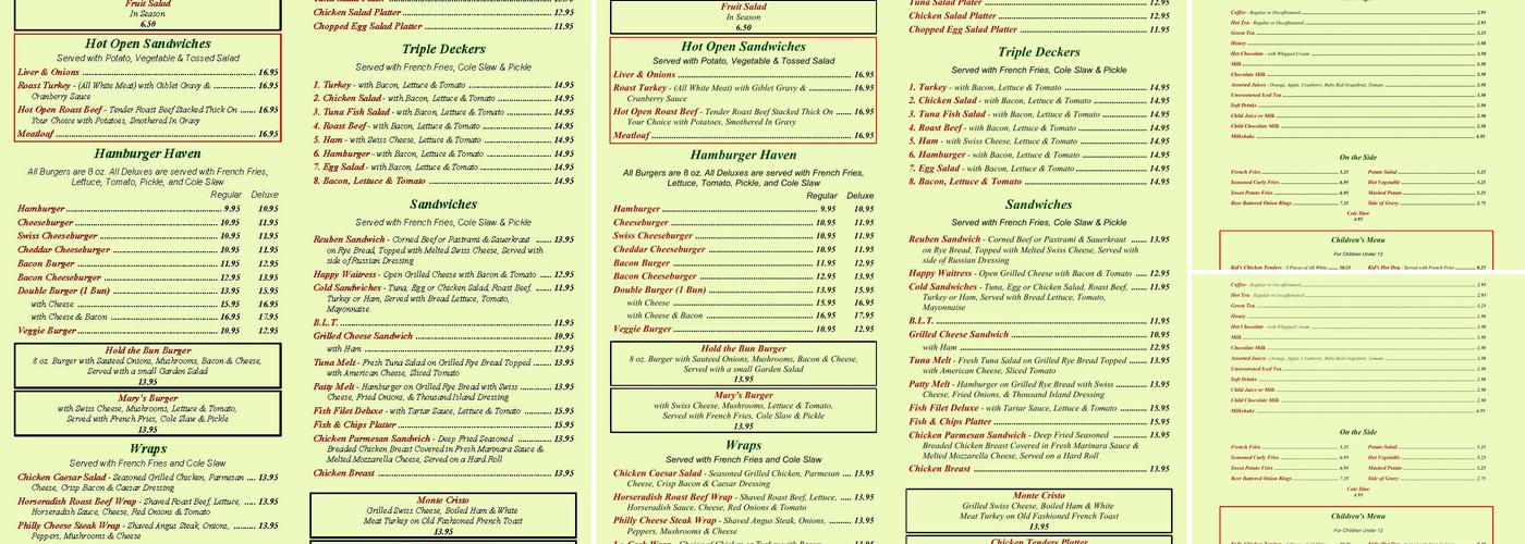 Mary's Diner Menu