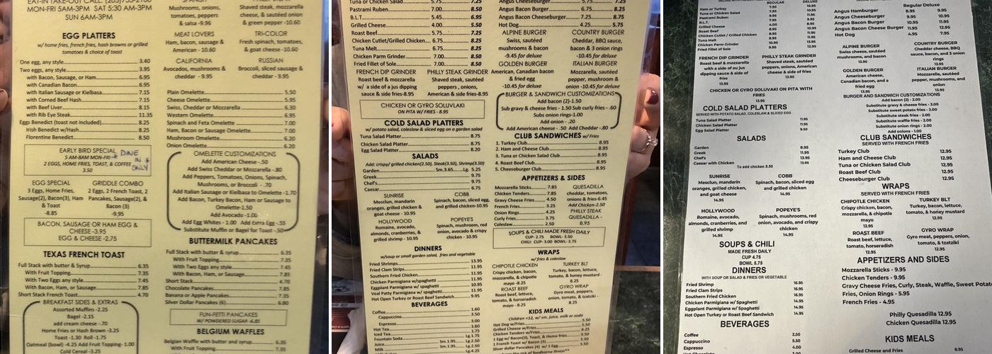 Aurora Diner Menu