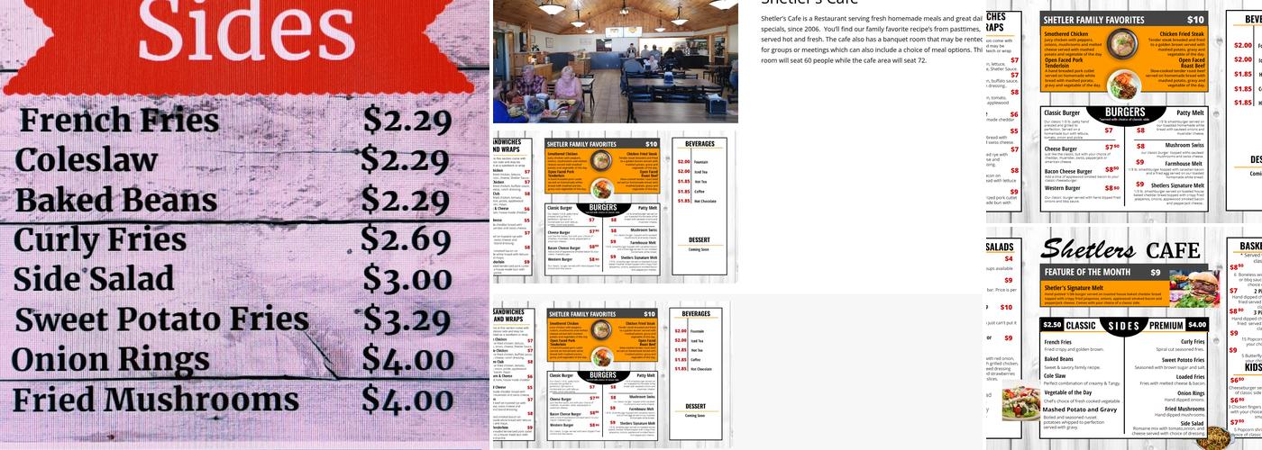 Shetler's Cafe Menu