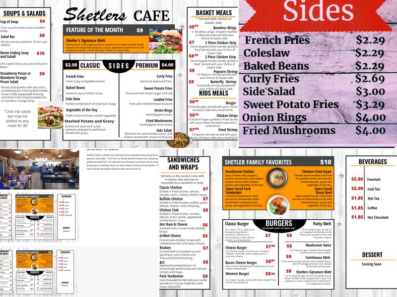 Shetler's Cafe Menu
