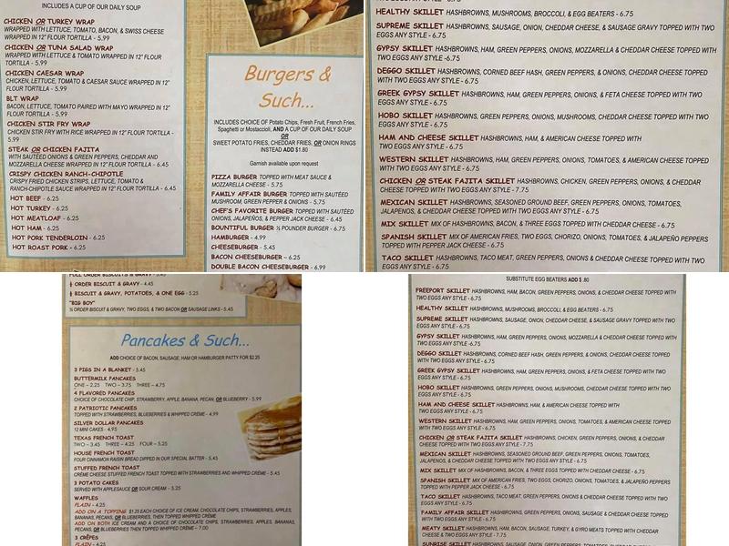Family Affair Restaurant Menu